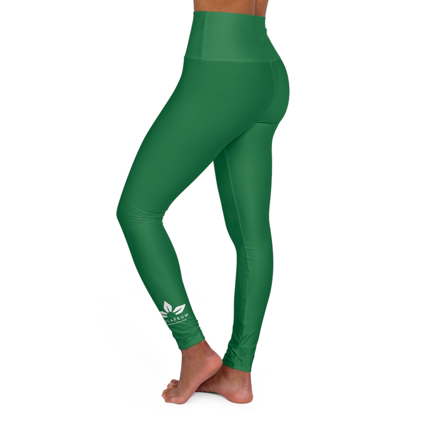 Green Women's High Waisted, White Logo, Yoga Leggings