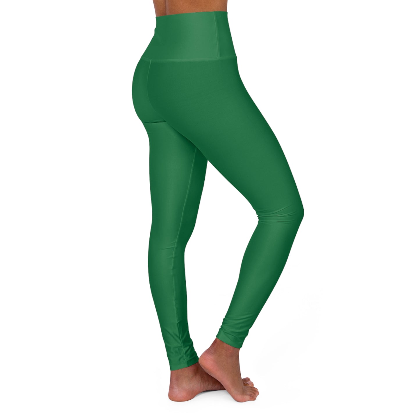 Green Women's High Waisted, White Logo, Yoga Leggings