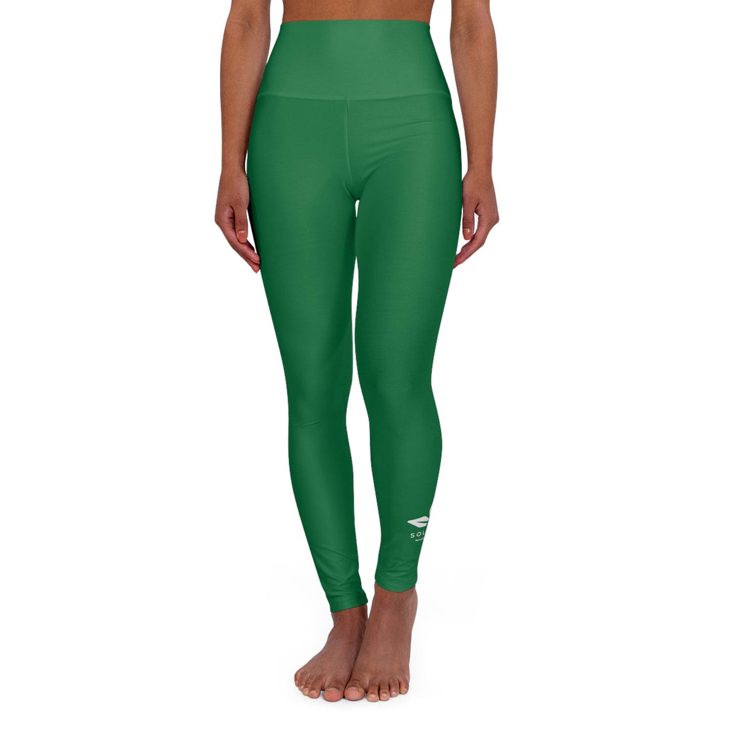 Green Women's High Waisted, White Logo, Yoga Leggings