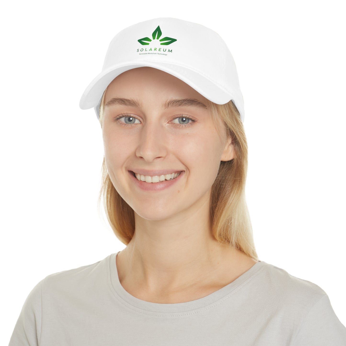 Khaki or white, Low Profile Baseball Cap, Green Logo