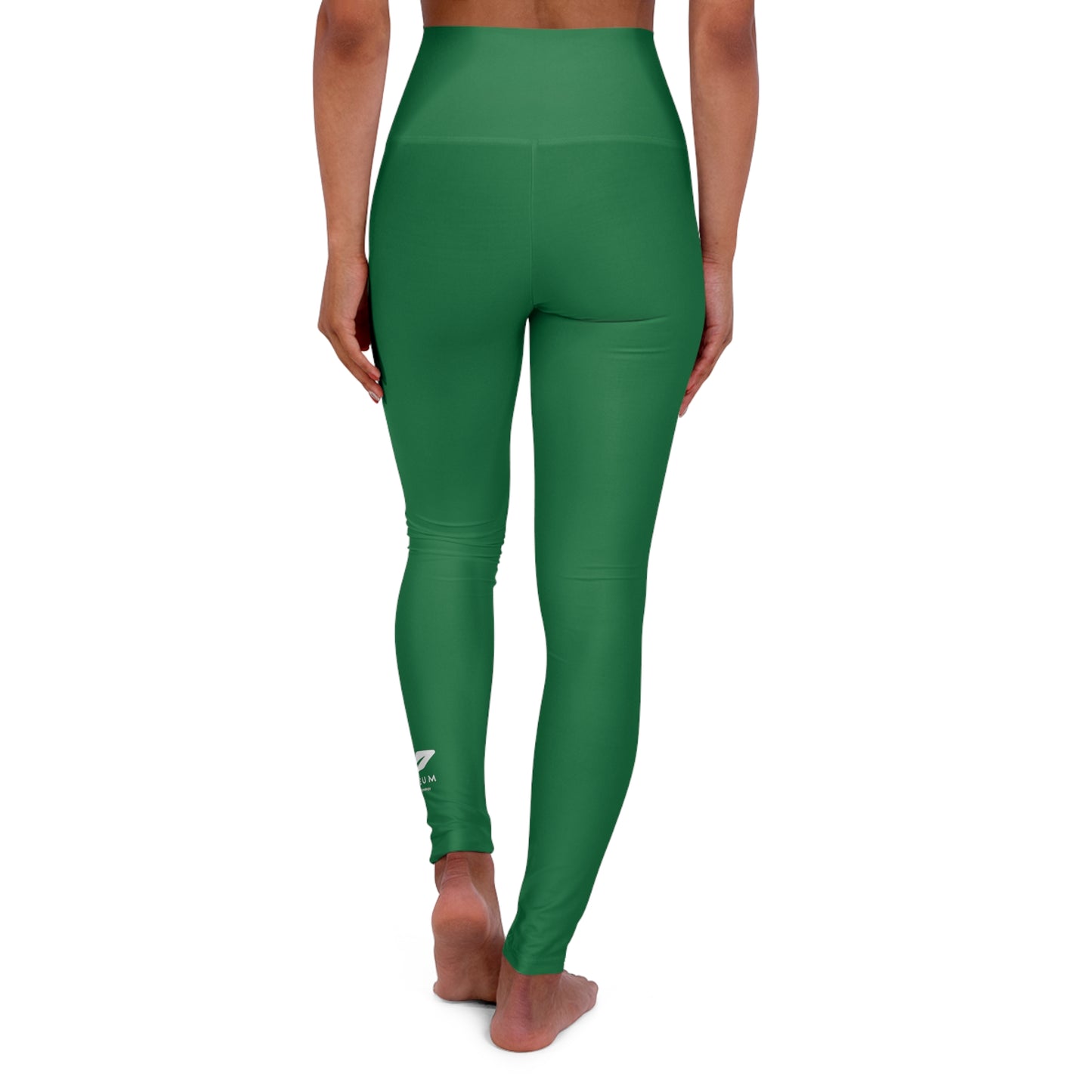 Green Women's High Waisted, White Logo, Yoga Leggings