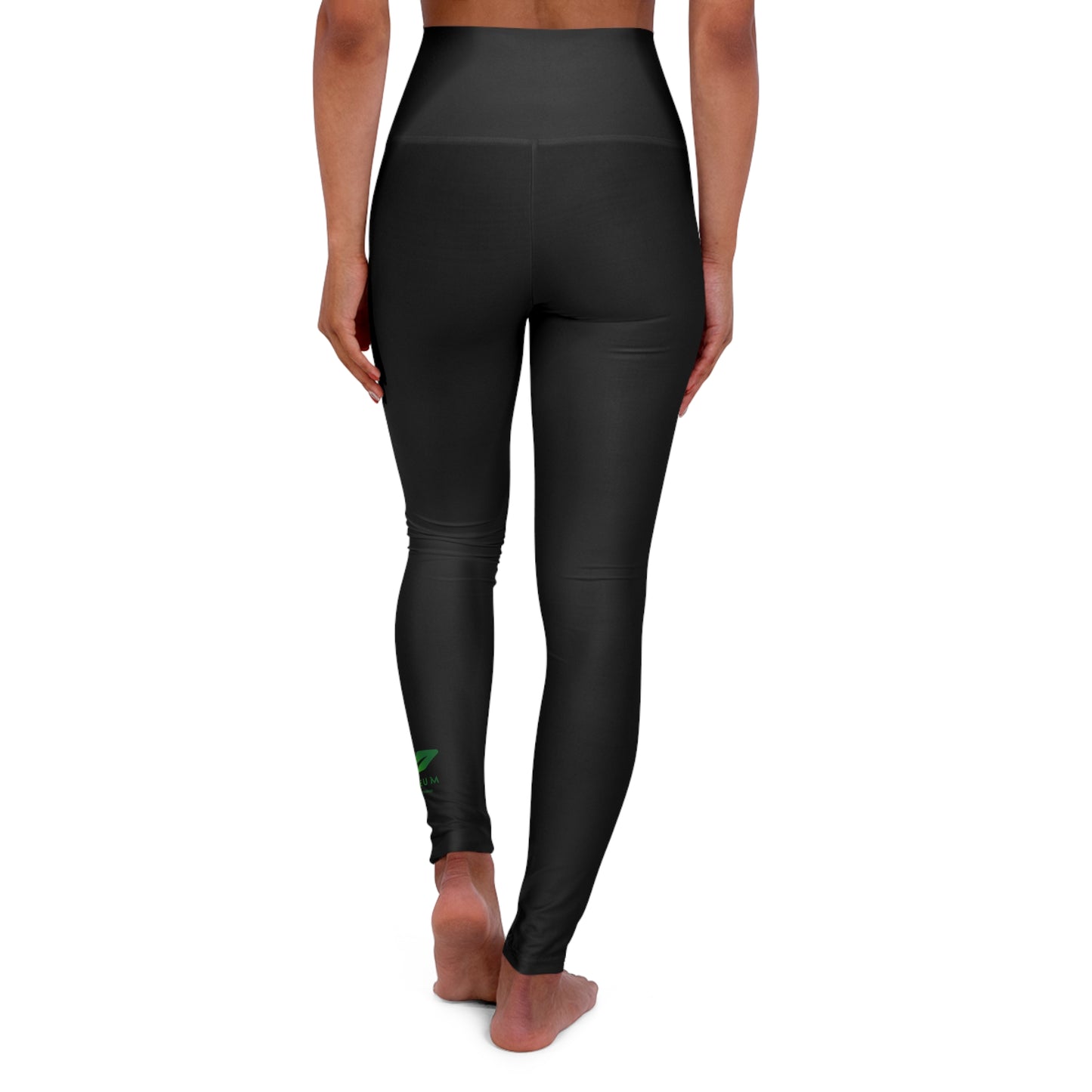 Women's High Waisted, Green Logo, Black Yoga Leggings