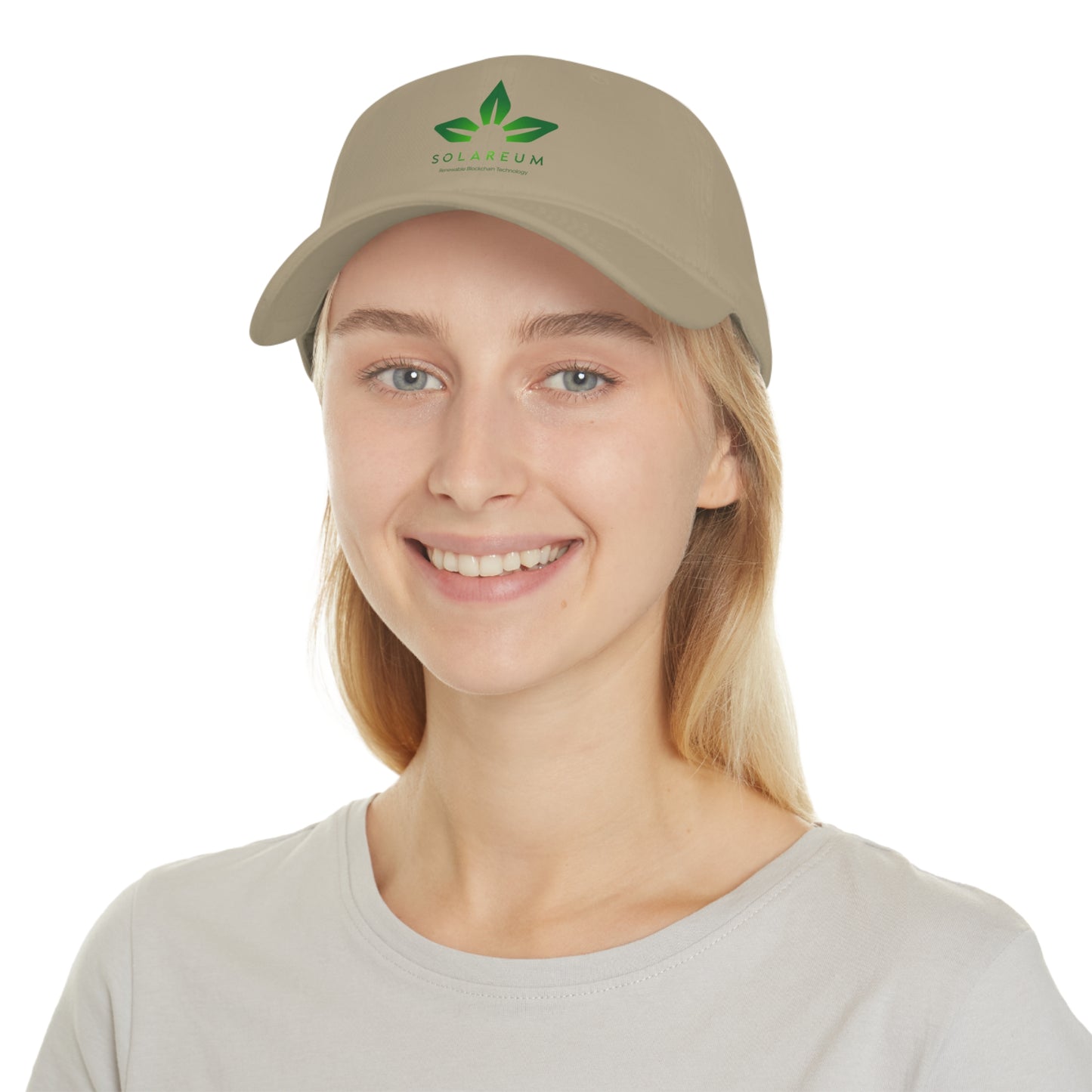 Khaki or white, Low Profile Baseball Cap, Green Logo